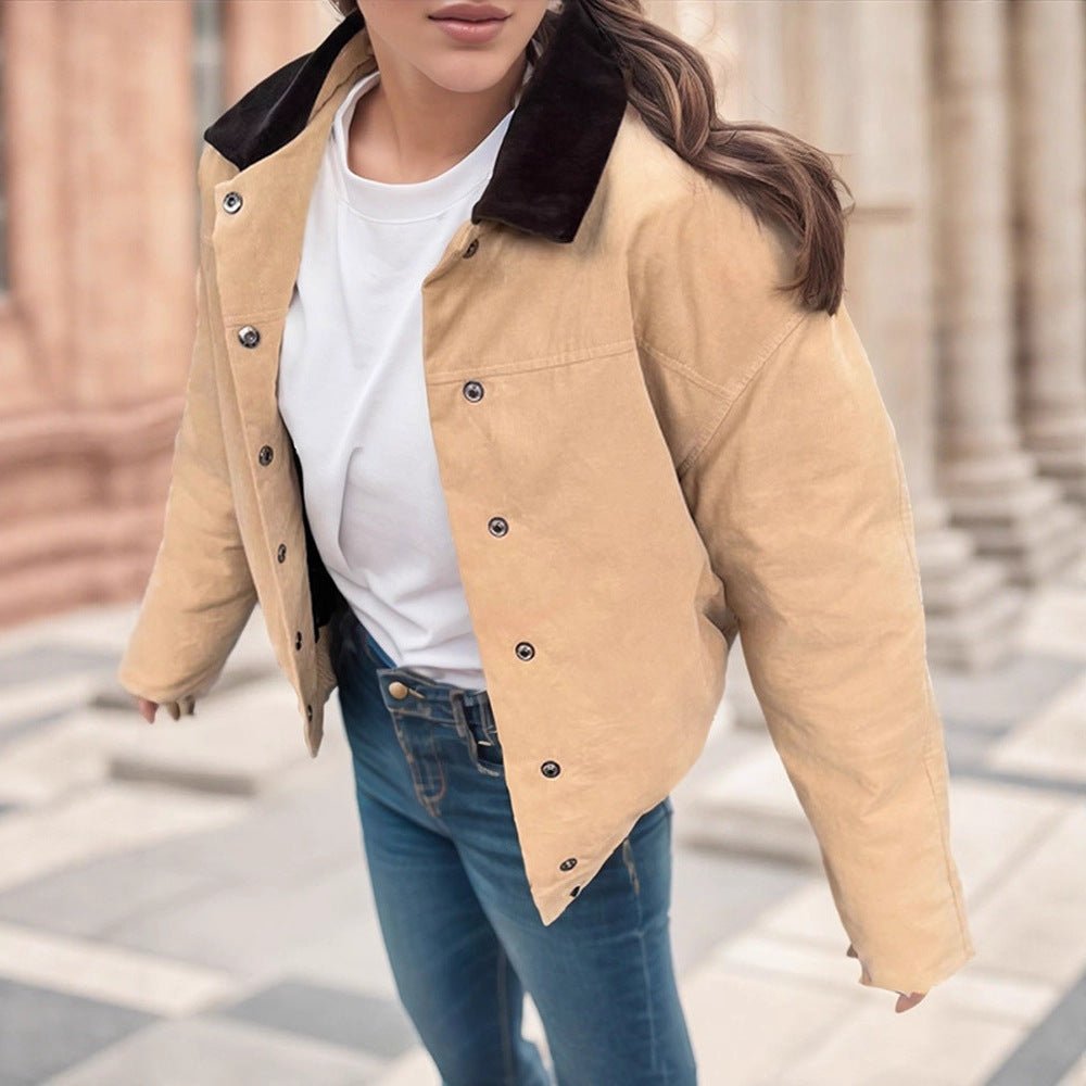 Women's Short Cord Workwear Blouson with Contrast Collar Chichicherry - Chichicherry