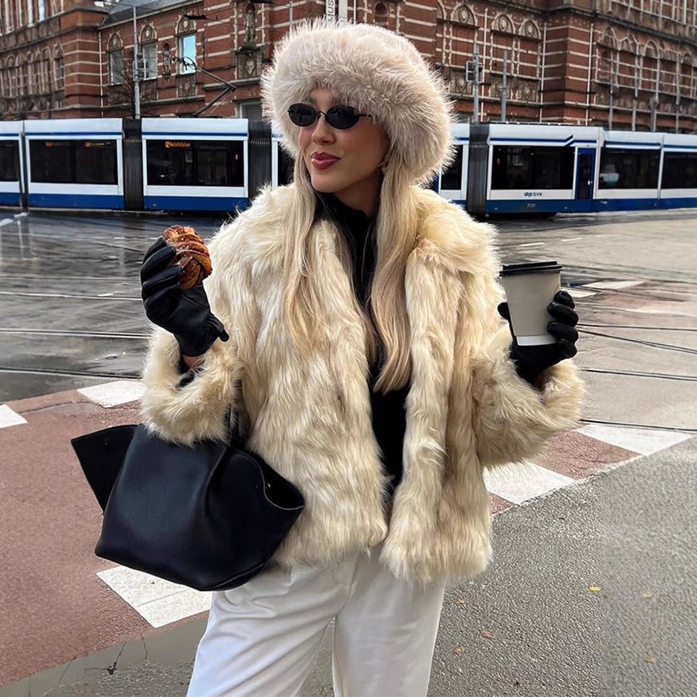 Women's Short Cut Boxy Faux Fur Coat with Long Pile Structure Chichicherry - Chichicherry