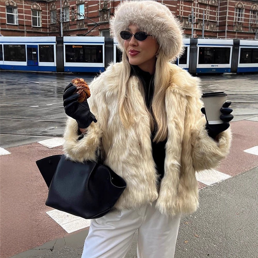 Women's Short Cut Boxy Faux Fur Coat with Long Pile Structure Chichicherry - Chichicherry