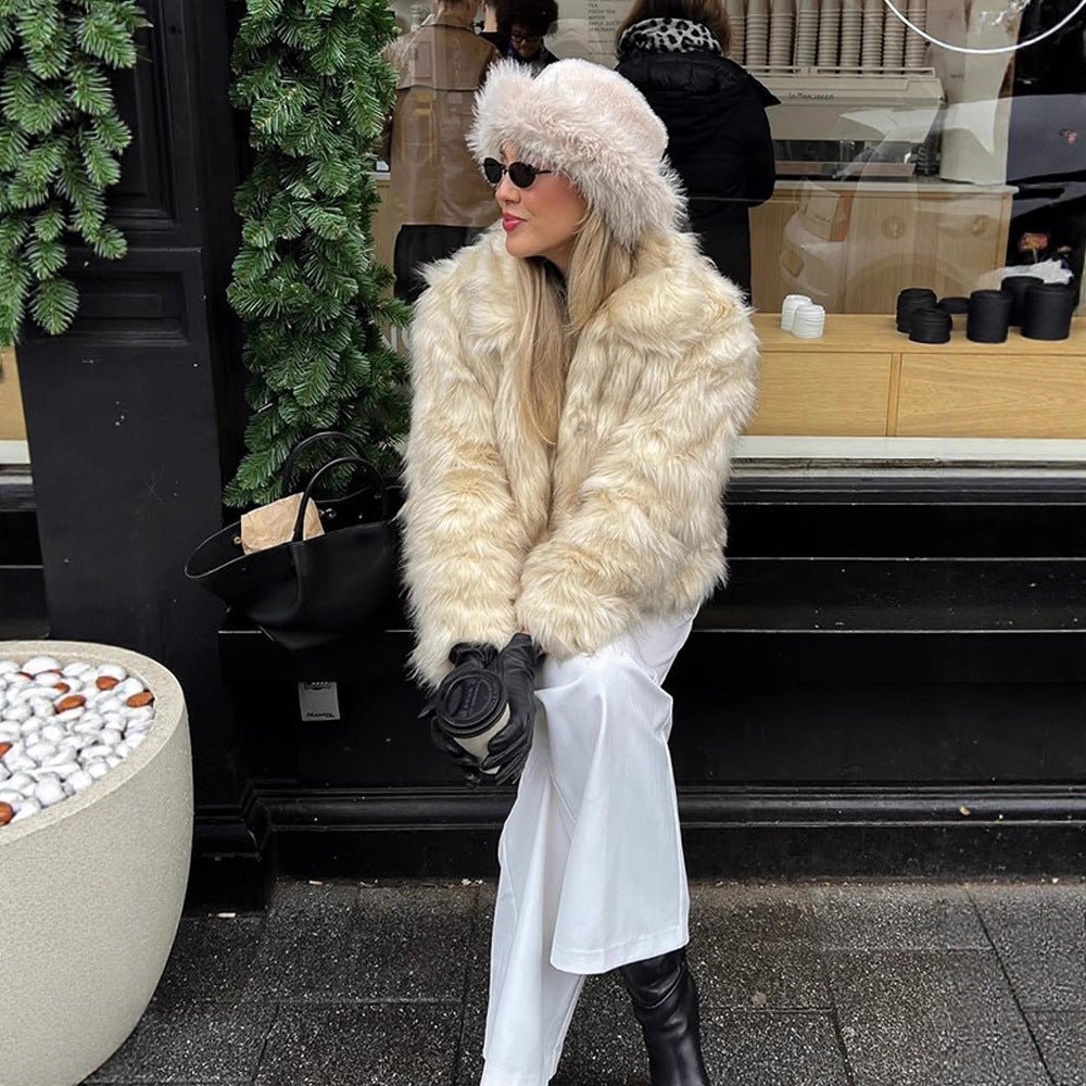 Women's Short Cut Boxy Faux Fur Coat with Long Pile Structure Chichicherry - Chichicherry