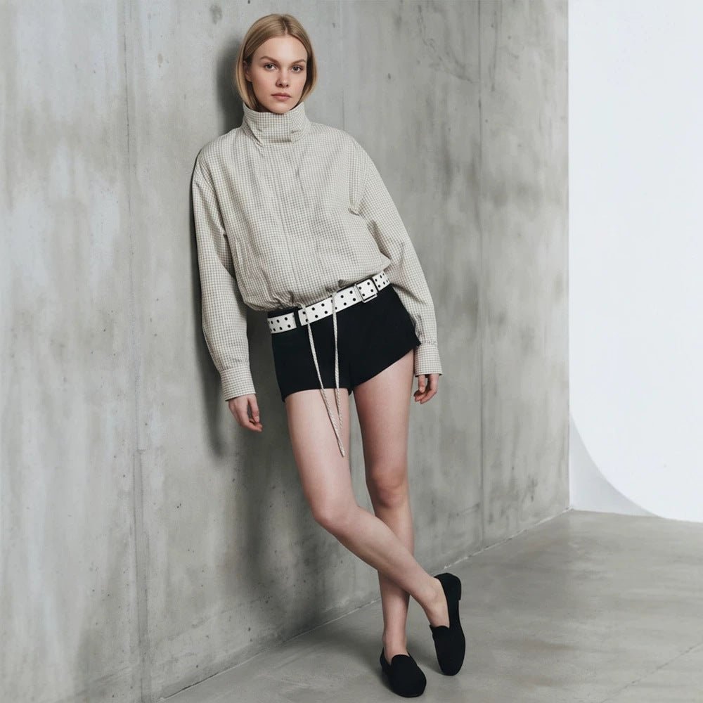 Women’s short cut lightweight transitional jacket with stand-up collar and elastic hem Chichicherry - Chichicherry
