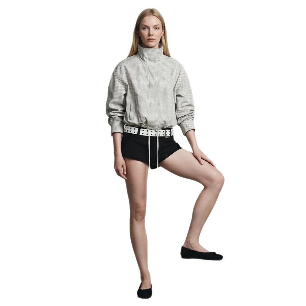 Women’s short cut lightweight transitional jacket with stand-up collar and elastic hem Chichicherry - Chichicherry