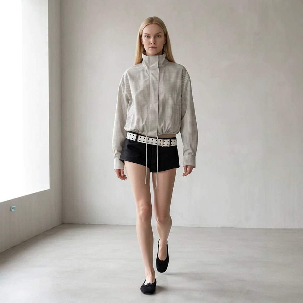 Women’s short cut lightweight transitional jacket with stand-up collar and elastic hem Chichicherry - Chichicherry