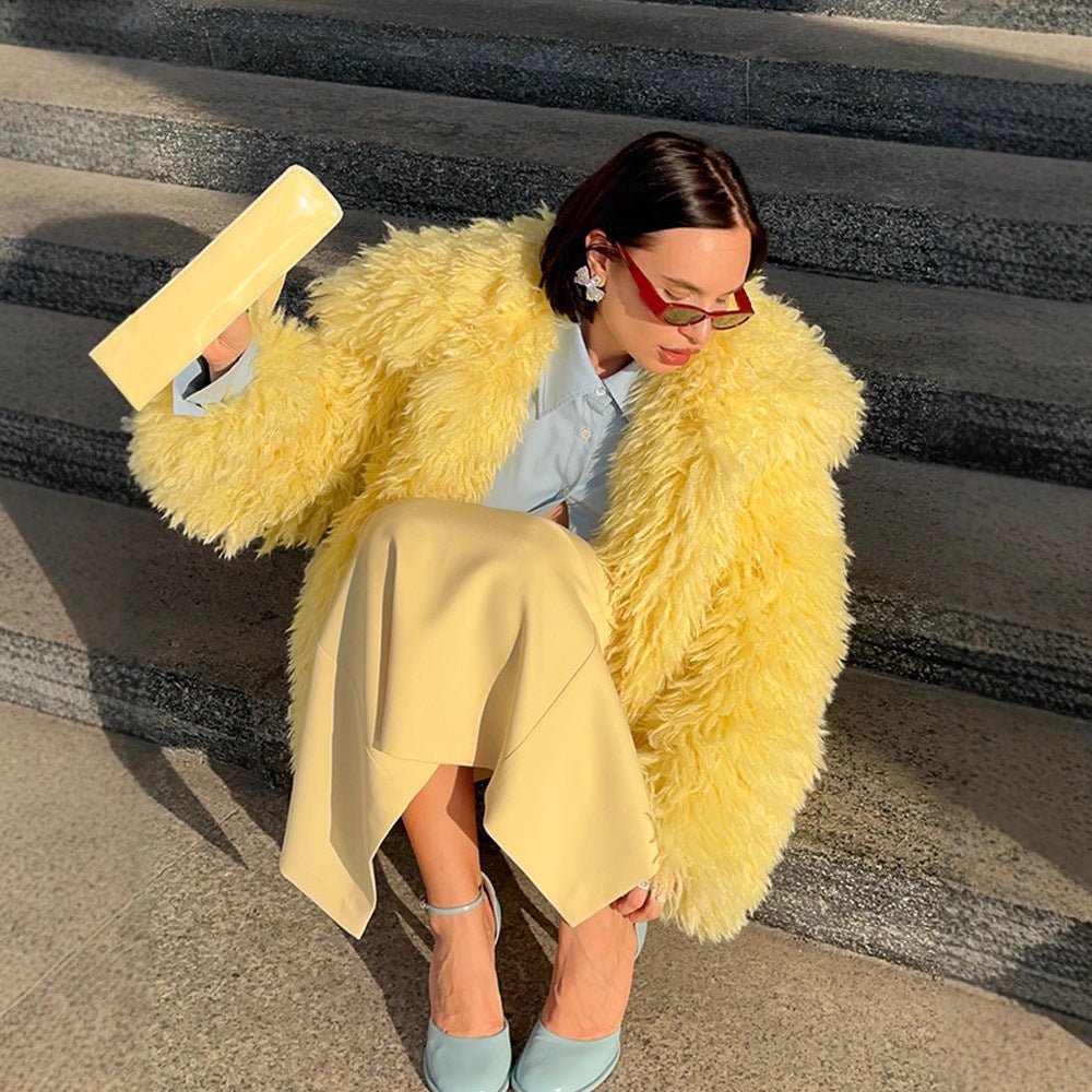 Women's Short Cut Long Pile Shaggy Faux Fur Blouson with Boxy Silhouette Chichicherry - Chichicherry