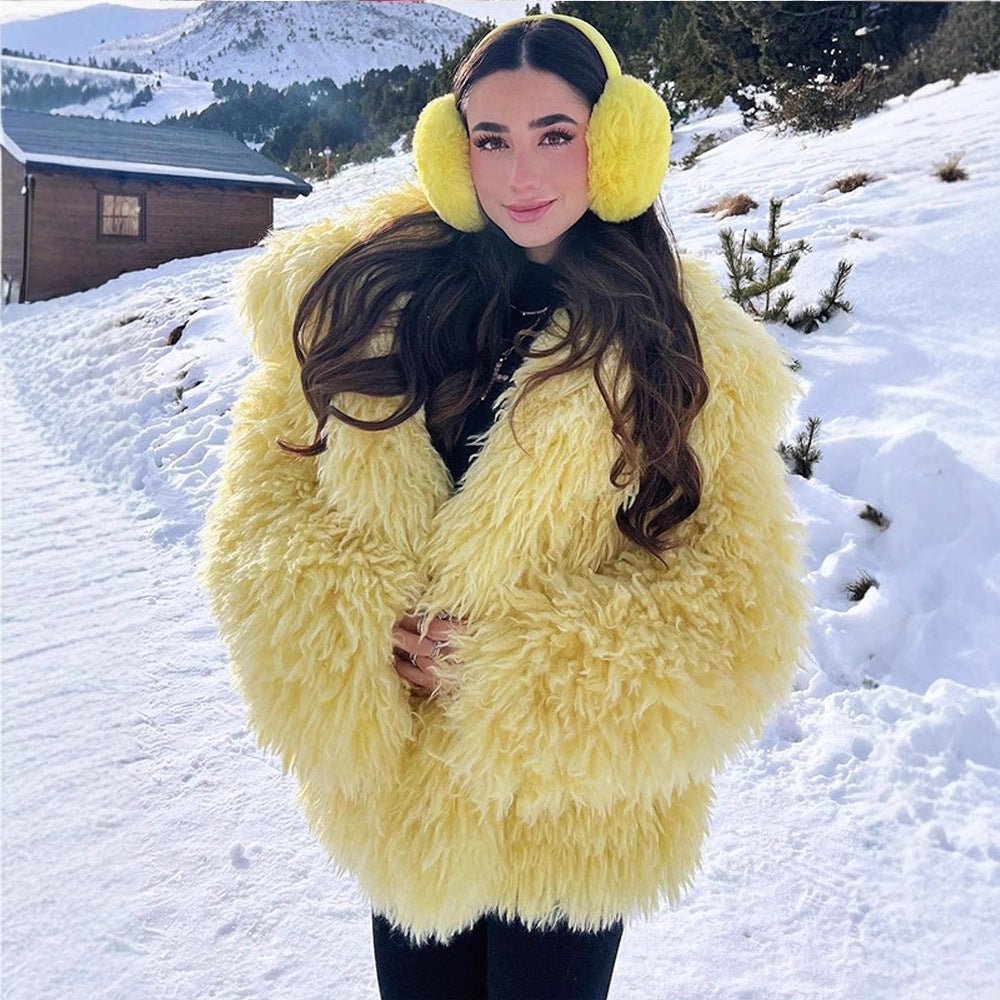 Women's Short Cut Long Pile Shaggy Faux Fur Blouson with Boxy Silhouette Chichicherry - Chichicherry