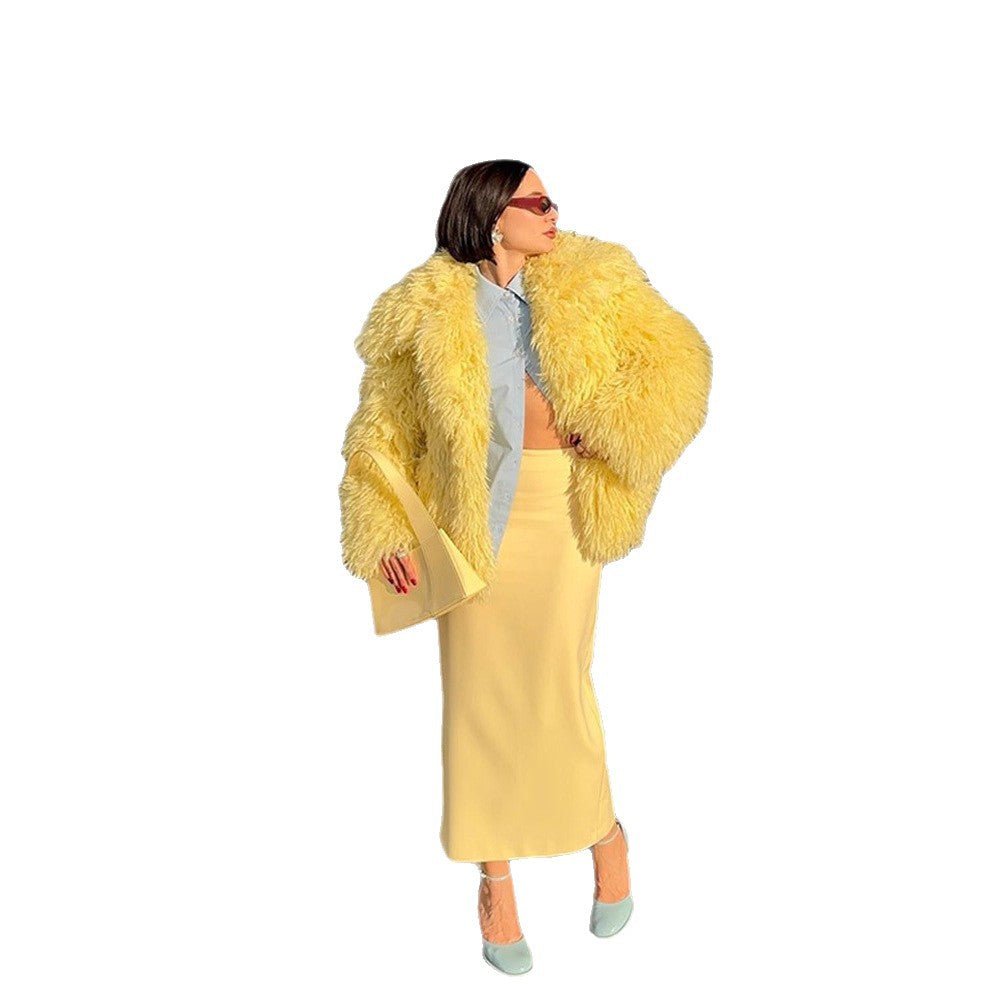 Women's Short Cut Long Pile Shaggy Faux Fur Blouson with Boxy Silhouette Chichicherry - Chichicherry