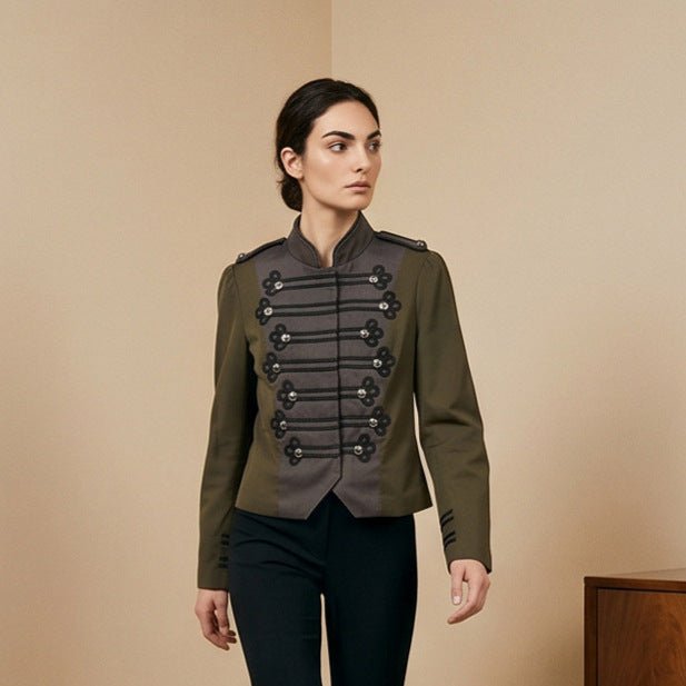 Women’s short-cut military-inspired blouson with decorative cords Chichicherry - Chichicherry