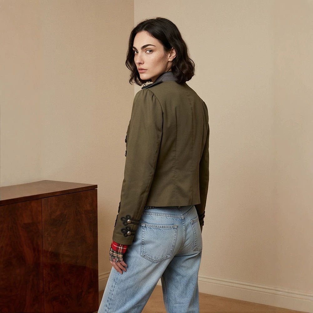 Women’s short-cut military-inspired blouson with decorative cords Chichicherry - Chichicherry