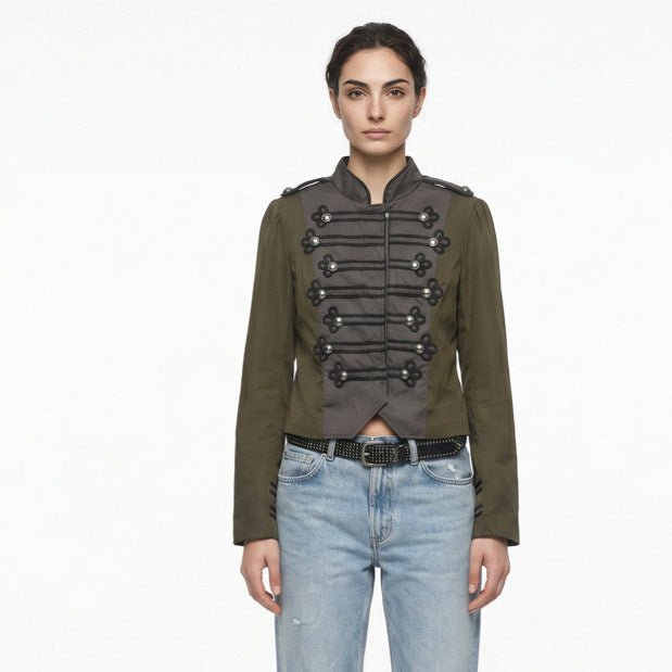 Women’s short-cut military-inspired blouson with decorative cords Chichicherry - Chichicherry