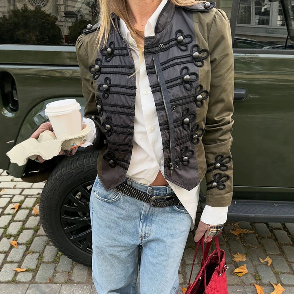 Women’s short-cut military-inspired blouson with decorative cords Chichicherry - Chichicherry