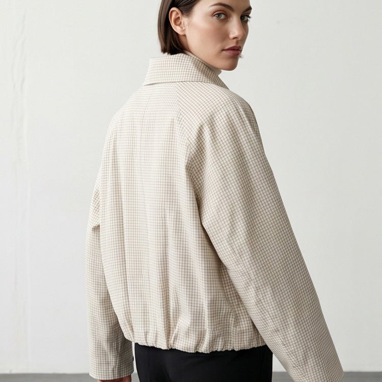 Women's Short Double-Breasted Blouson Jacket with Wrap Collar and Raglan Sleeves Chichicherry - Chichicherry