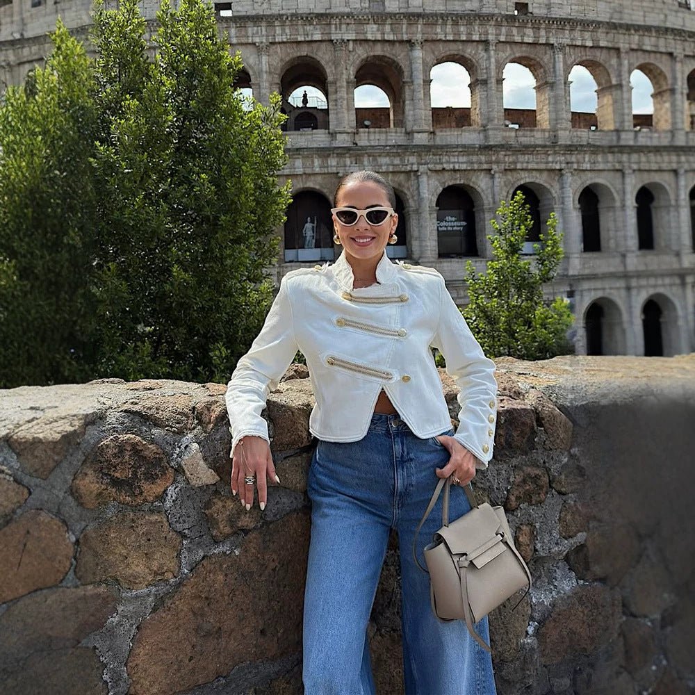 Women's short jacket in military look with decorative cord detailing and tailored fit Chichicherry - Chichicherry