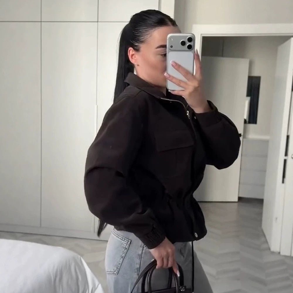 Women’s short jacket in utility style with waist drawstring and stand-up collar Chichicherry - Chichicherry