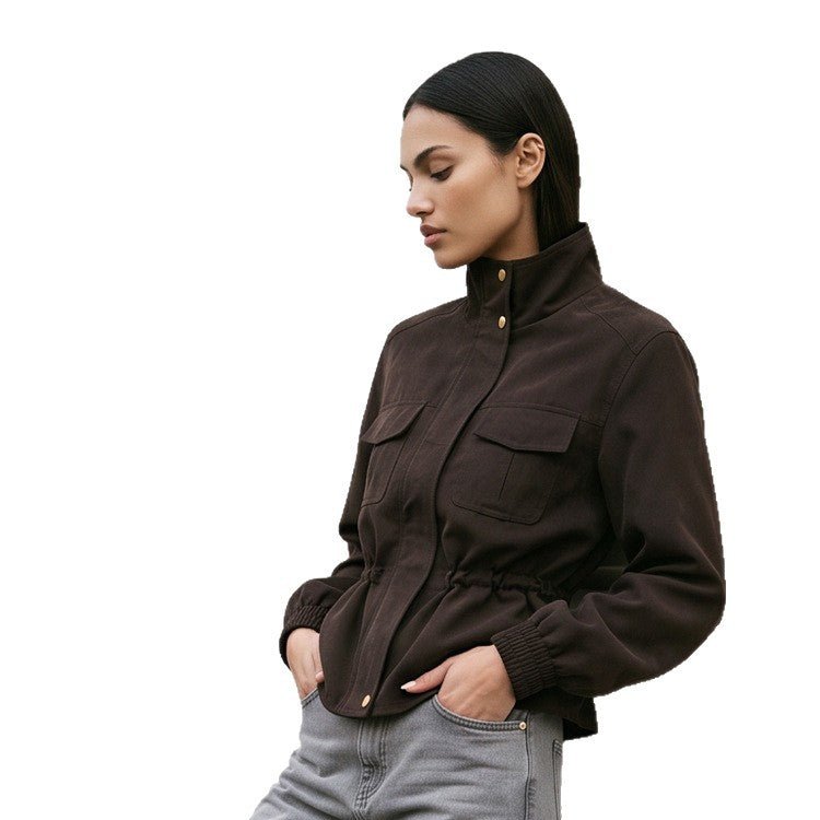 Women’s short jacket in utility style with waist drawstring and stand-up collar Chichicherry - Chichicherry