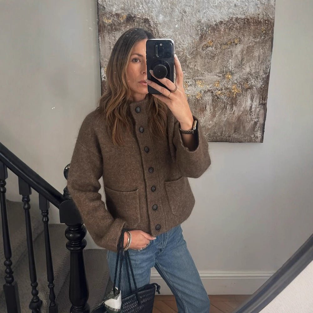 Women's short jacket made of fluffy mohair mix with button placket & patch pockets Chichicherry - Chichicherry