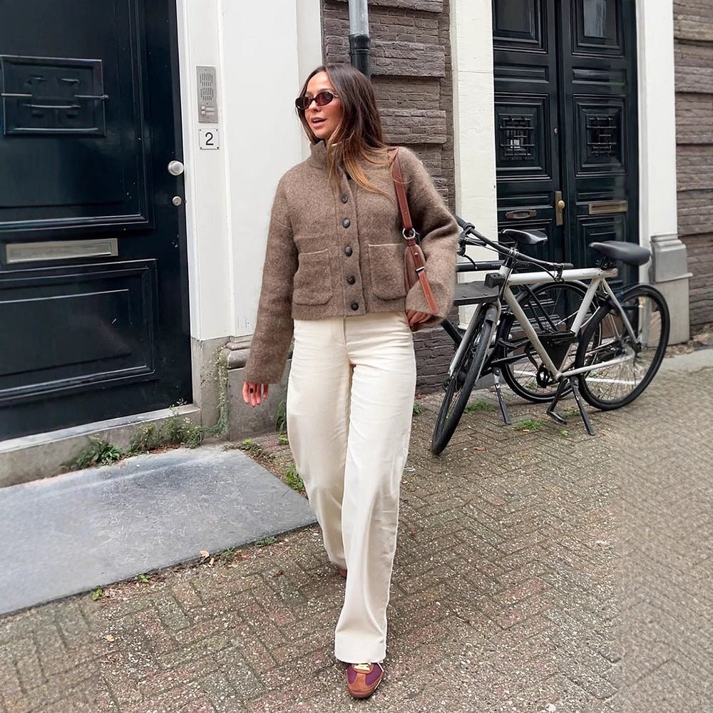 Women's short jacket made of fluffy mohair mix with button placket & patch pockets Chichicherry - Chichicherry