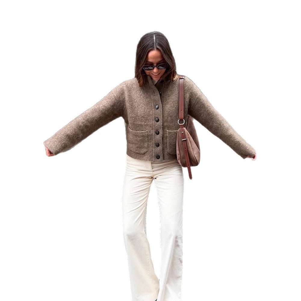 Women's short jacket made of fluffy mohair mix with button placket & patch pockets Chichicherry - Chichicherry