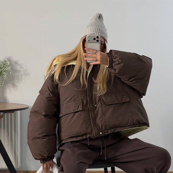 Women's Short Oversized Padded Jacket with High Collar and Quilted Lining Chichicherry - Chichicherry