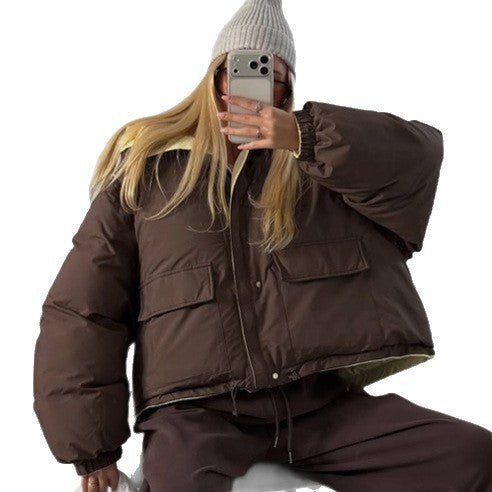 Women's Short Oversized Padded Jacket with High Collar and Quilted Lining Chichicherry - Chichicherry