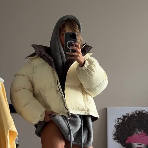 Women's Short Oversized Padded Jacket with High Collar and Quilted Lining Chichicherry - Chichicherry
