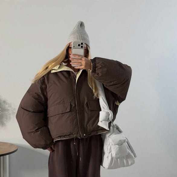 Women's Short Oversized Padded Jacket with High Collar and Quilted Lining Chichicherry - Chichicherry