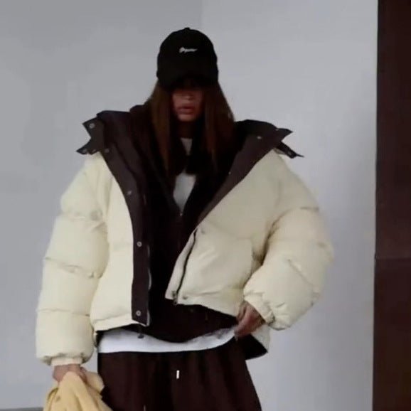 Women's Short Oversized Padded Jacket with High Collar and Quilted Lining Chichicherry - Chichicherry