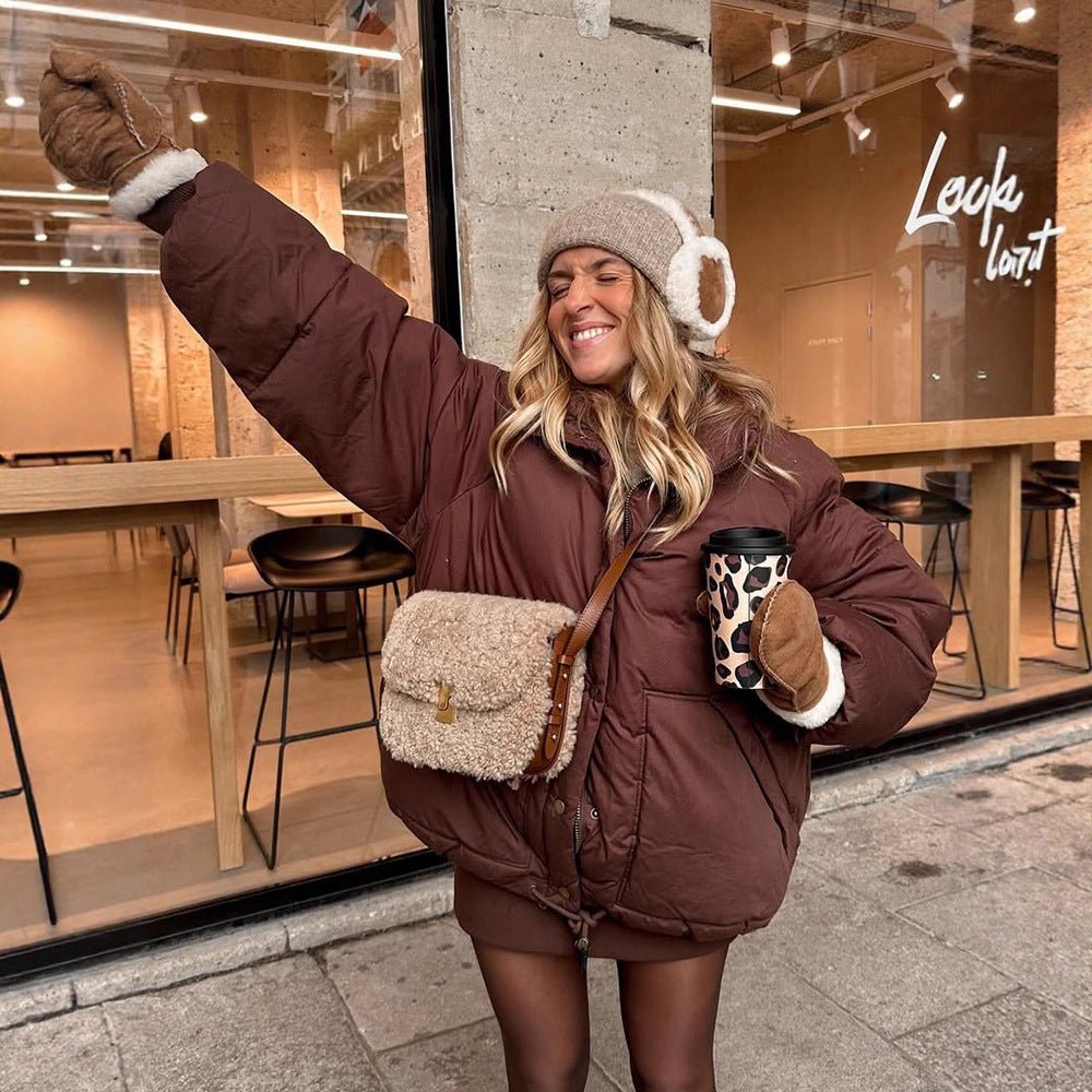 Women's short padded oversized quilted jacket with drawstring and windproof lining Chichicherry - Chichicherry