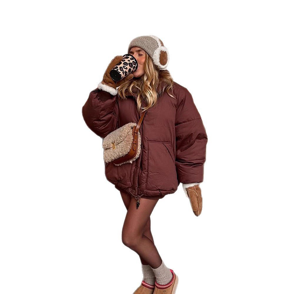 Women's short padded oversized quilted jacket with drawstring and windproof lining Chichicherry - Chichicherry