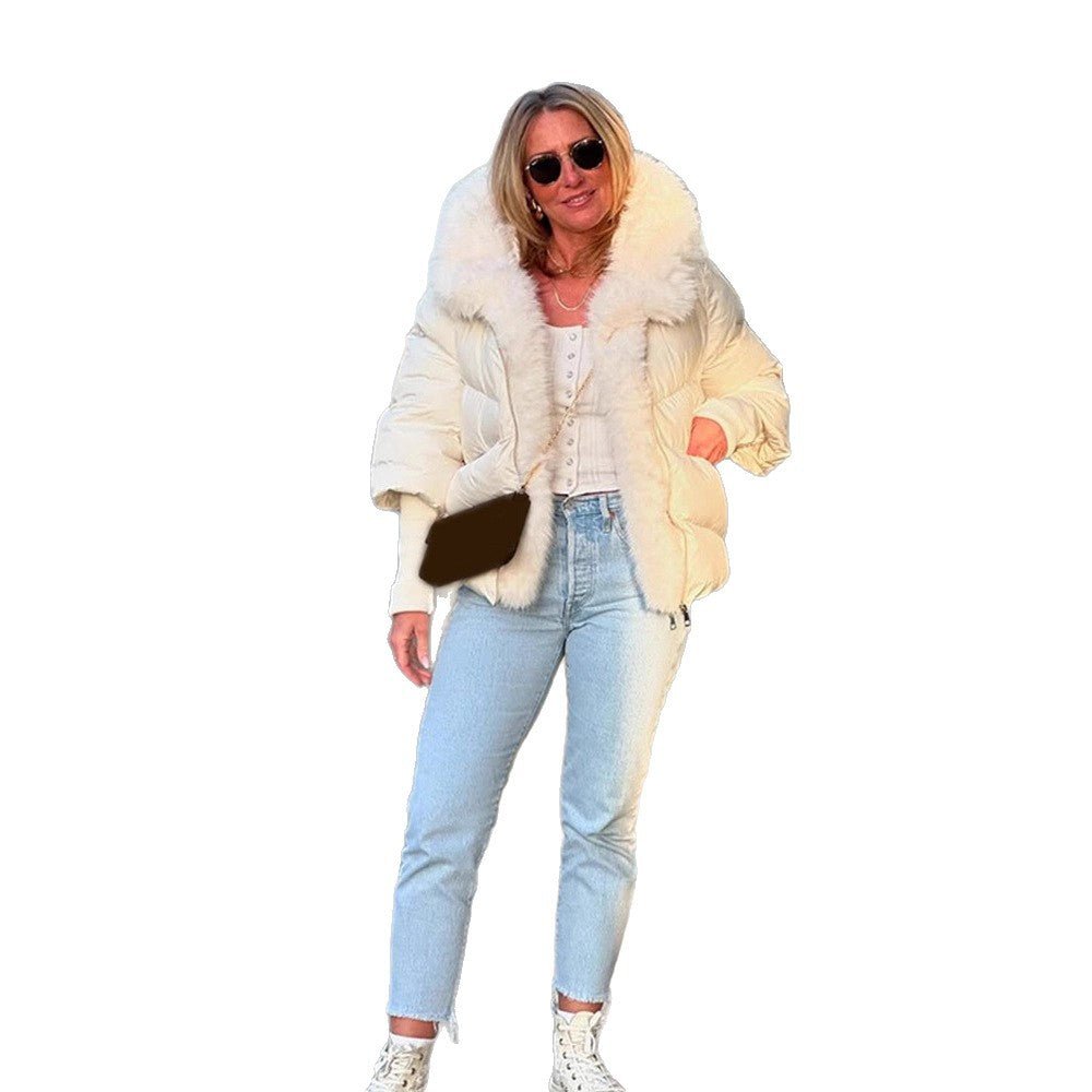 Women's Short Quilted Down Jacket with Voluminous Faux Fur Shawl Collar and Tailored Cut Chichicherry - Chichicherry