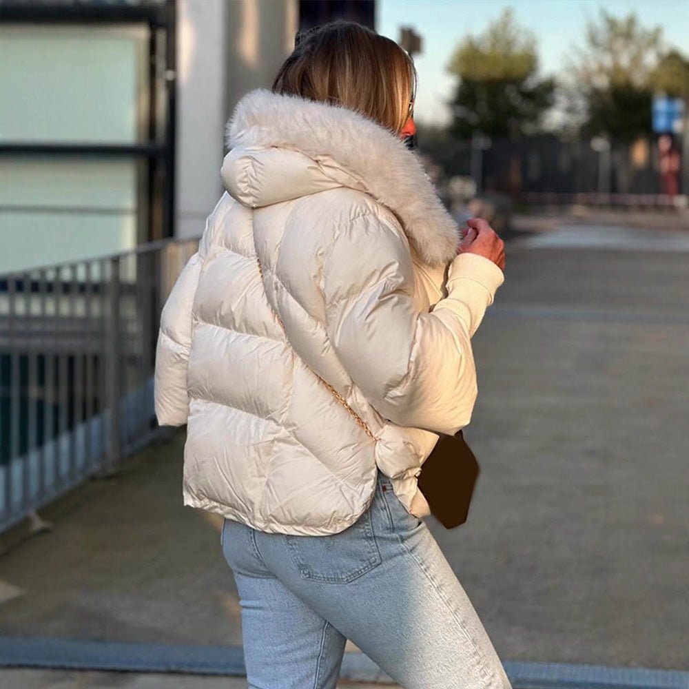 Women's Short Quilted Down Jacket with Voluminous Faux Fur Shawl Collar and Tailored Cut Chichicherry - Chichicherry