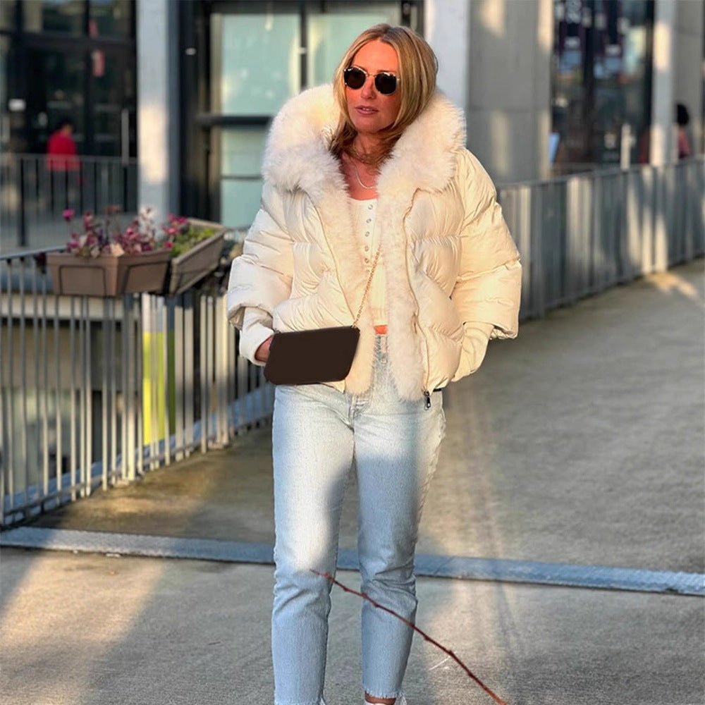 Women's Short Quilted Down Jacket with Voluminous Faux Fur Shawl Collar and Tailored Cut Chichicherry - Chichicherry