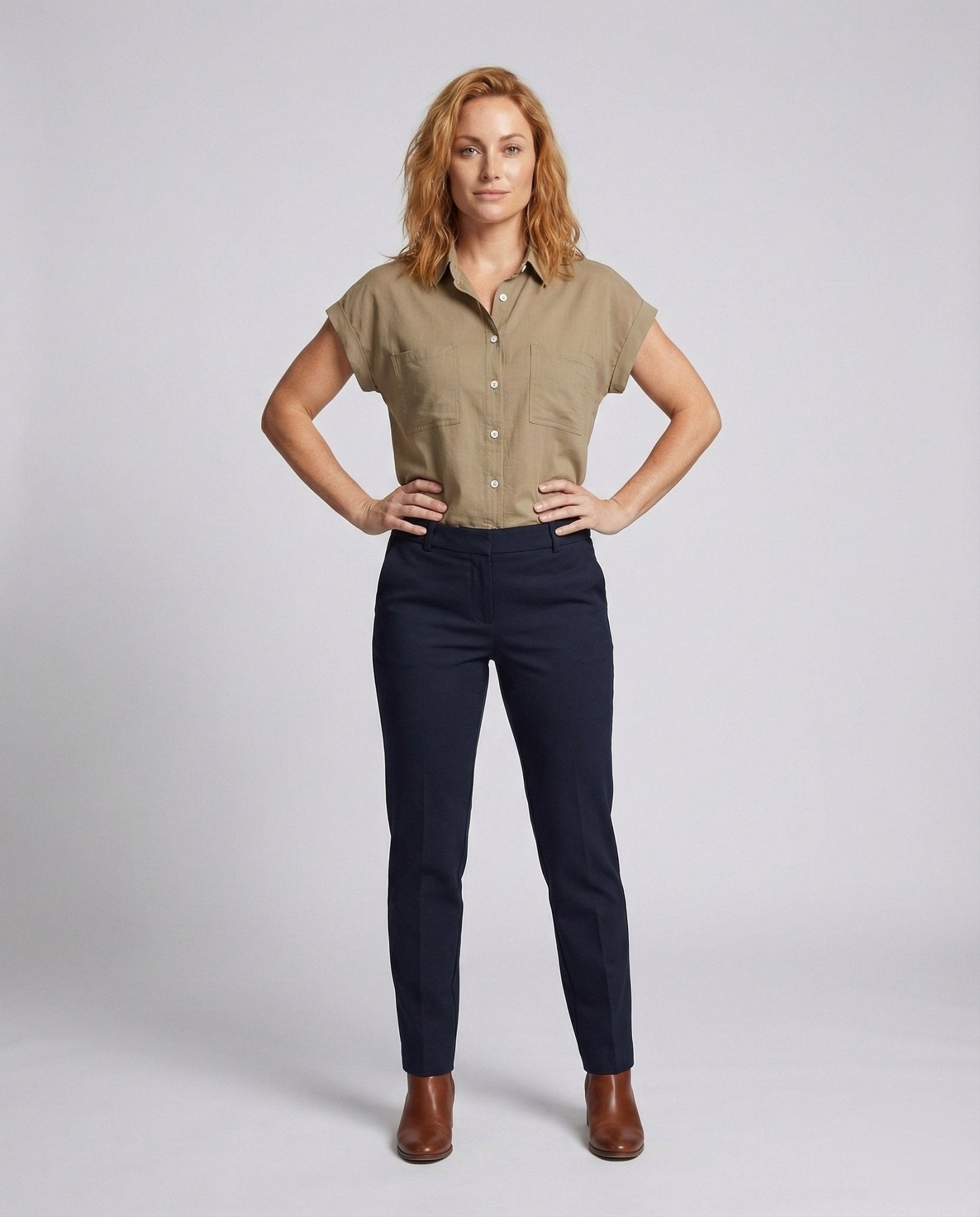 Women's Short Sleeve Shirt Blouse with Breast Pockets - Chichicherry
