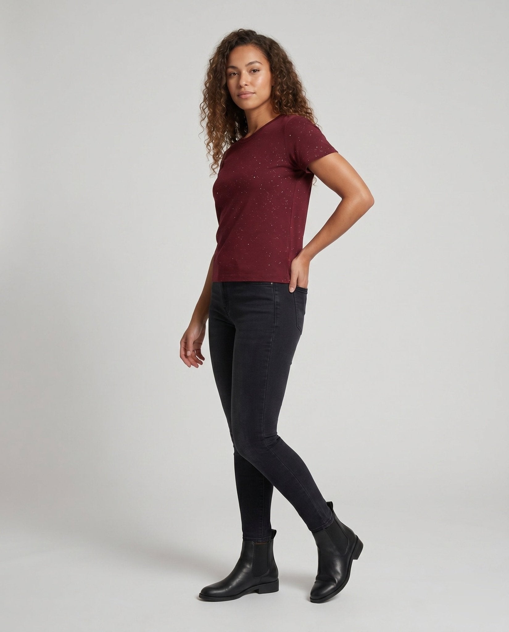 Women's Short Sleeve Shirt with Elegant Star Pattern - Chichicherry