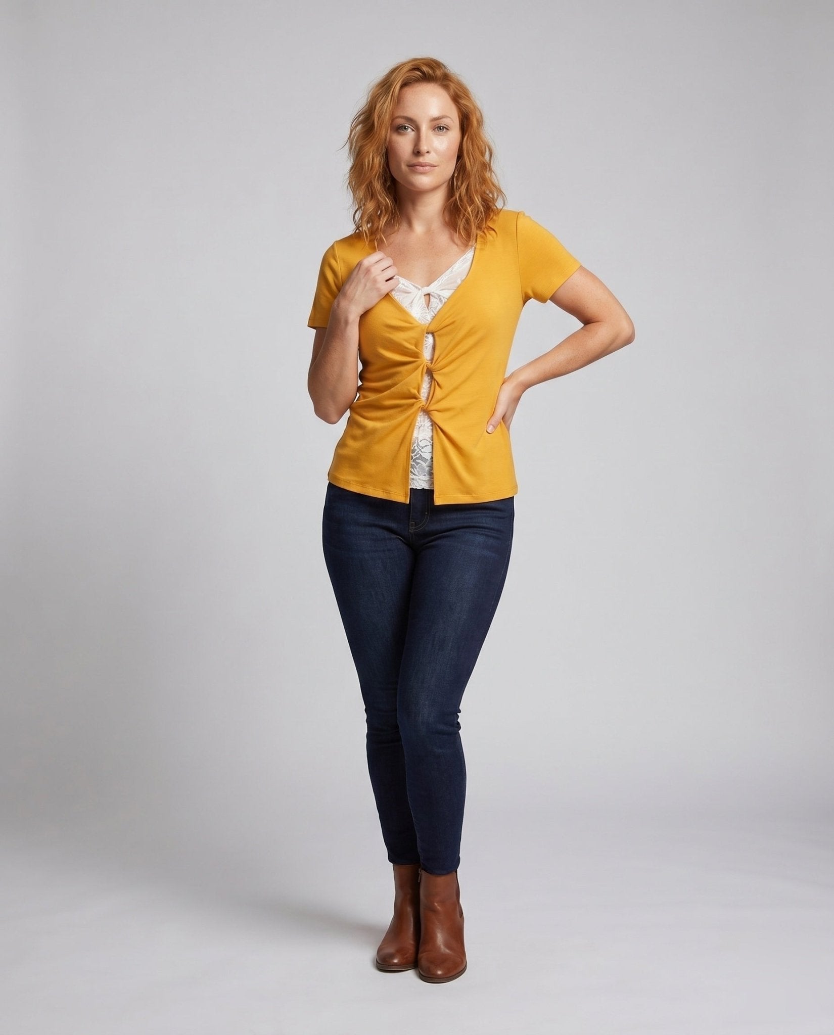 Women's short sleeve shirt with playful back lacing design - Chichicherry