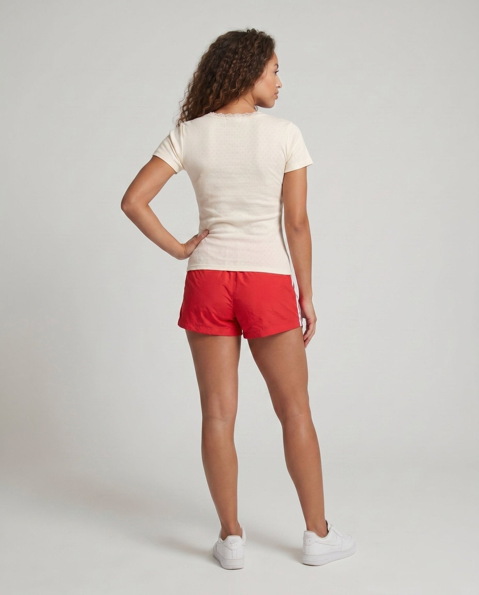 Women's Short Sleeve T-Shirt with Feminine Crochet Trim - Chichicherry