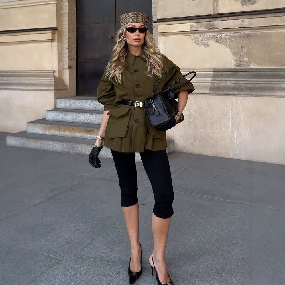 Women’s short utility jacket with balloon sleeves & patch flap pockets Chichicherry - Chichicherry