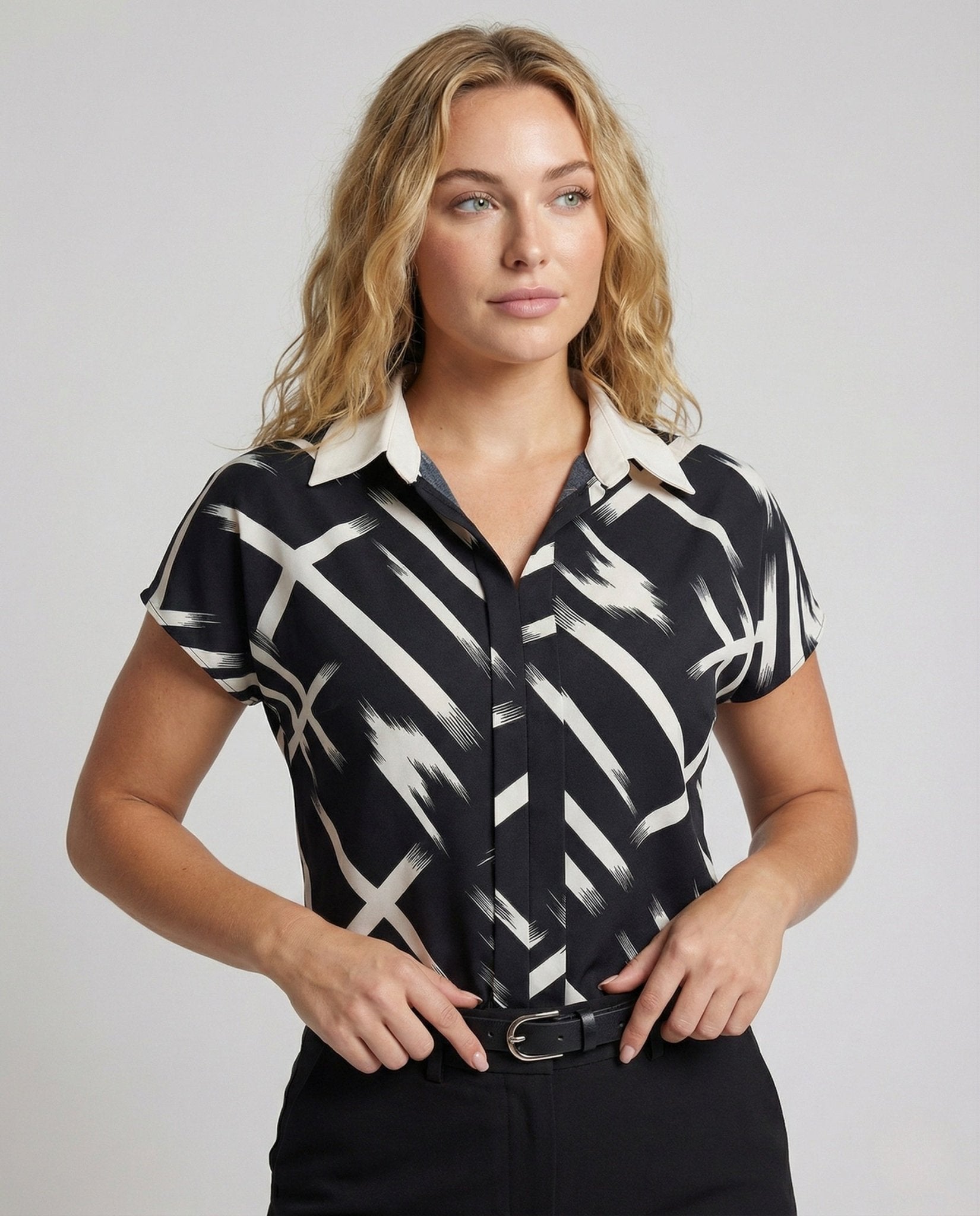 Women's Silk Imitation Blouse Shirt with Print - Chichicherry