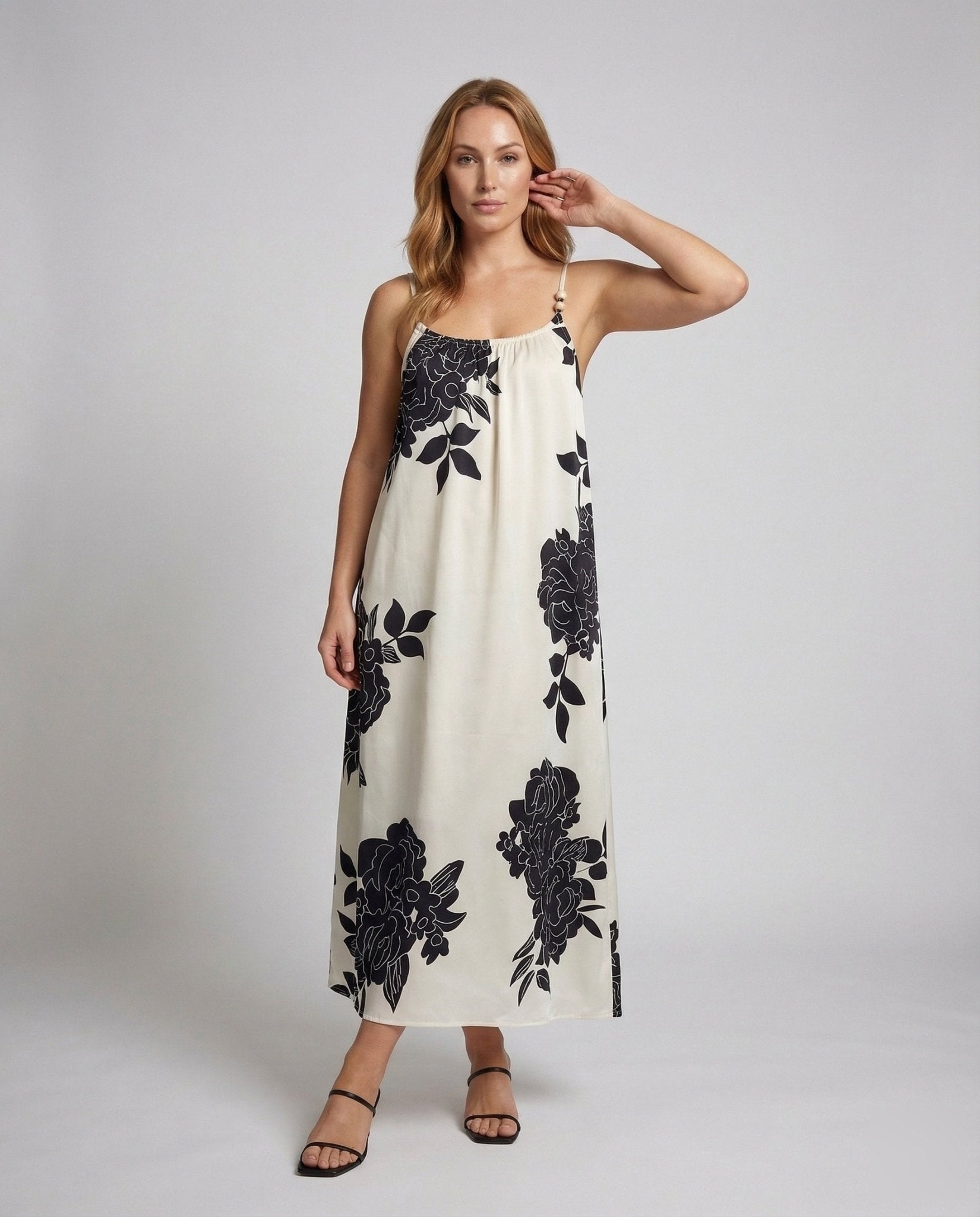 Women's Silk Look Maxi Dress with Floral Print - Chichicherry