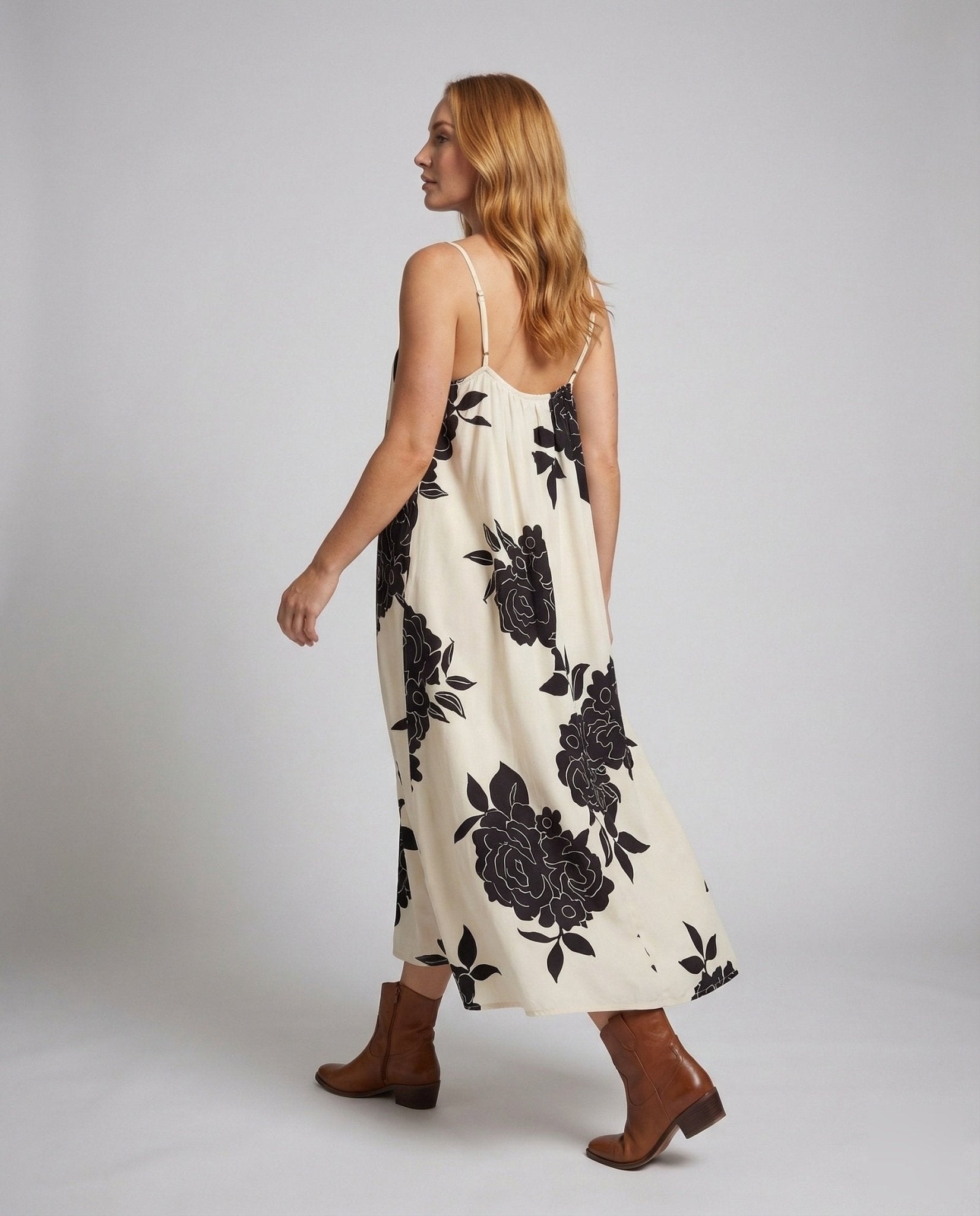 Women's Silk Look Maxi Dress with Floral Print - Chichicherry