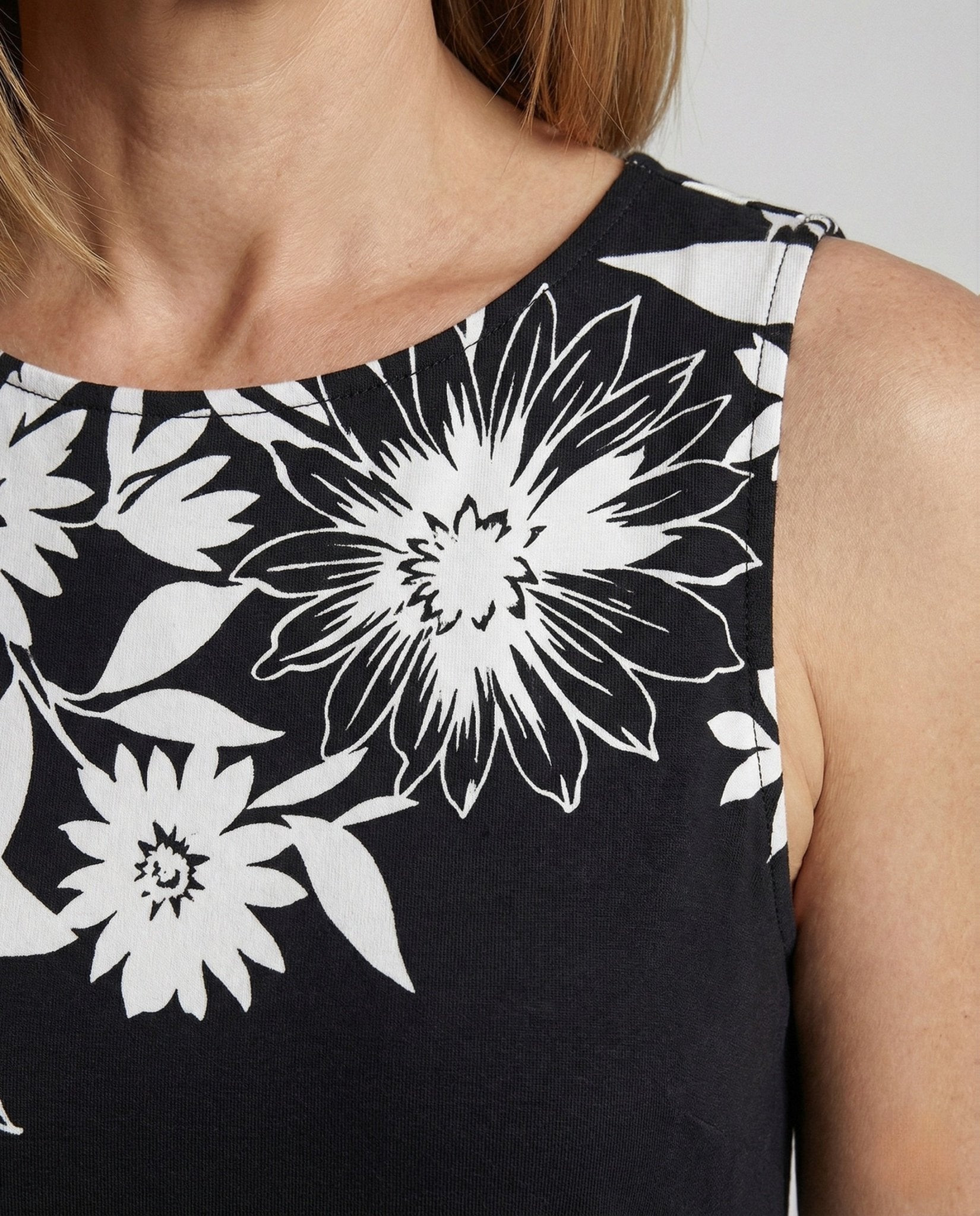 Women's Sleeveless A-Line Midi Dress with Floral Trim - Chichicherry