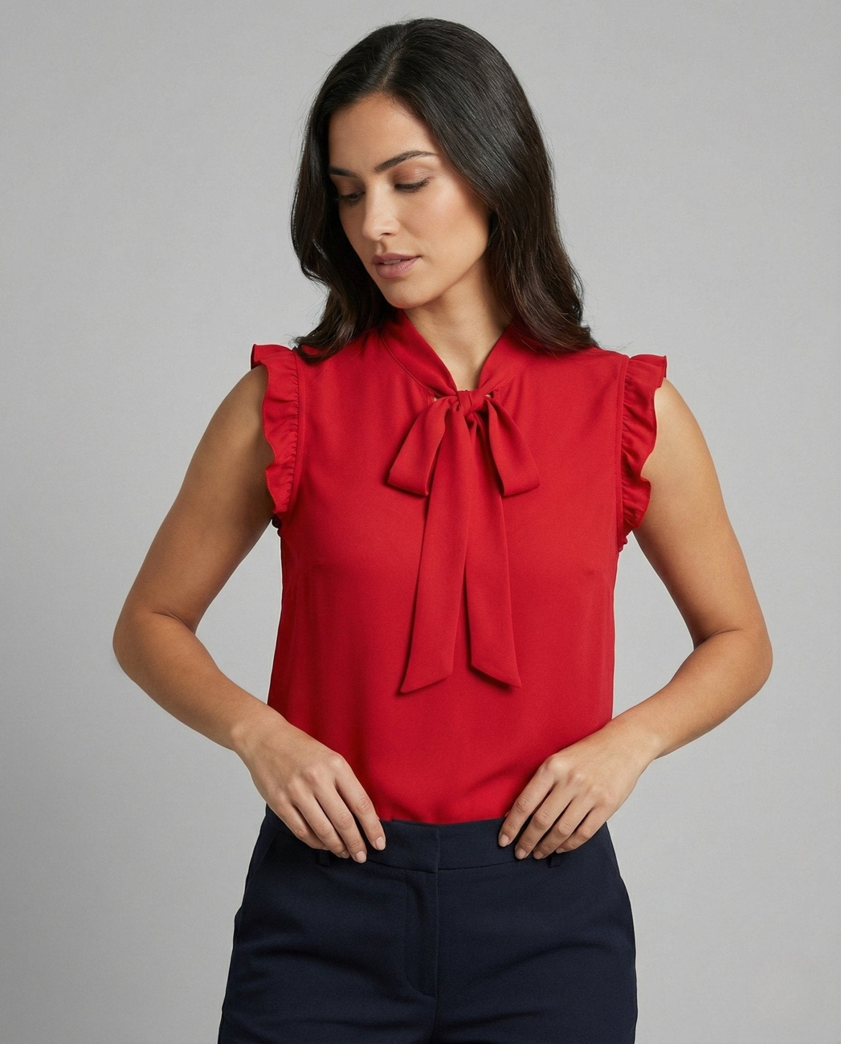 Women's Sleeveless Blouse Top with Bow Collar - Chichicherry