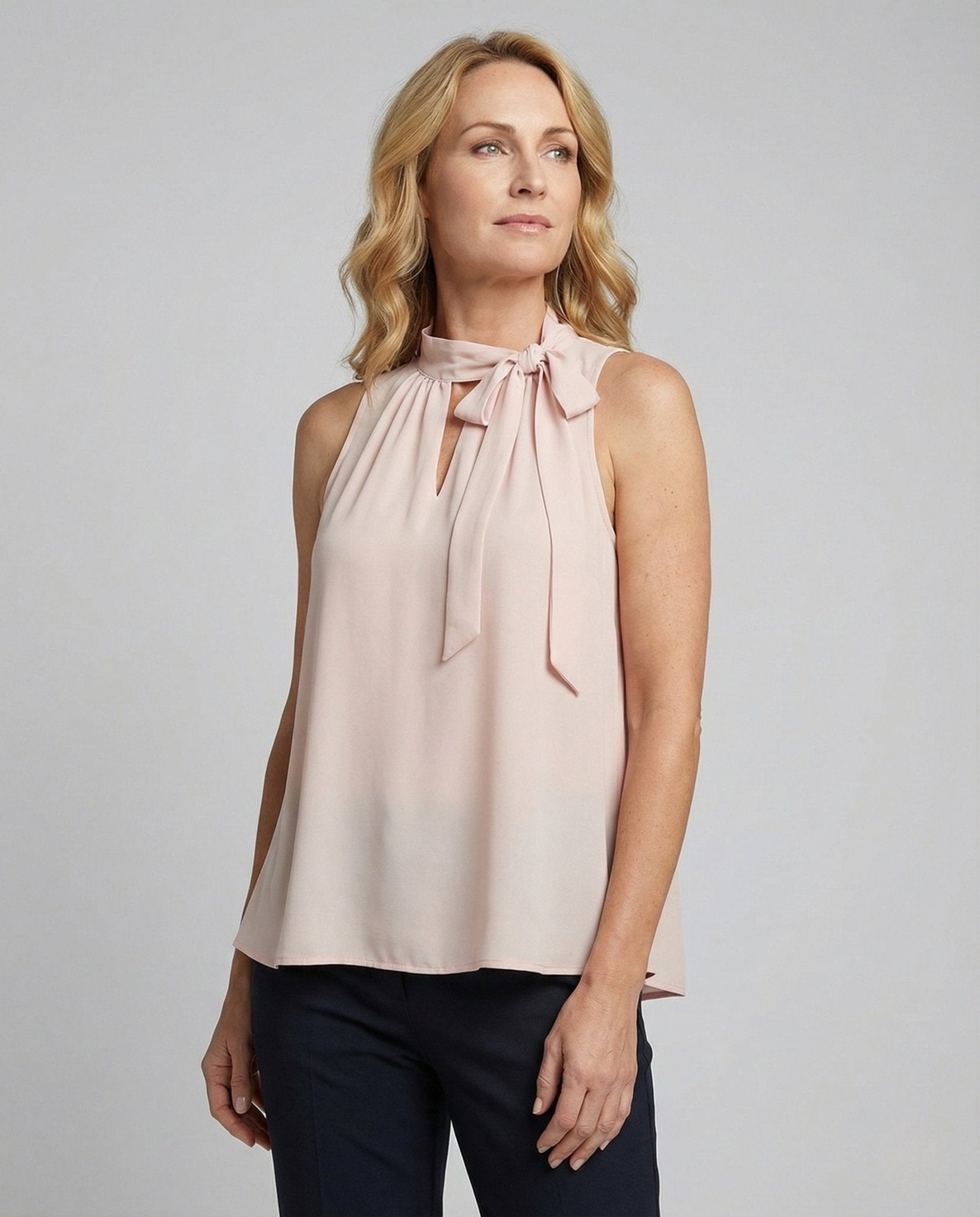 Women's Sleeveless Blouse with Bow Collar A-Line - Chichicherry