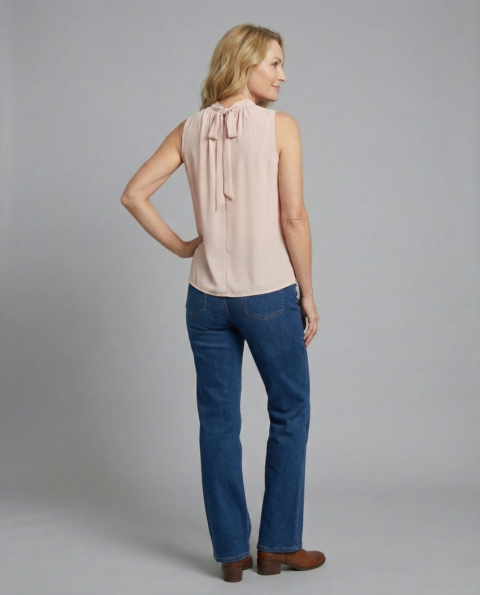 Women's Sleeveless Blouse with Bow Collar A-Line - Chichicherry