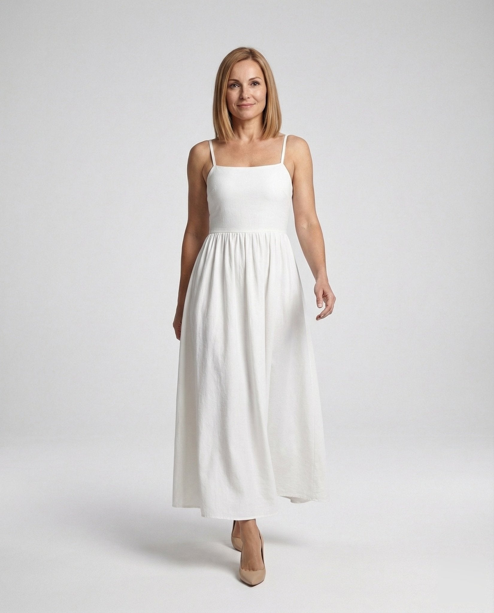 Women's Sleeveless Evening Dress with Square Neckline - Chichicherry