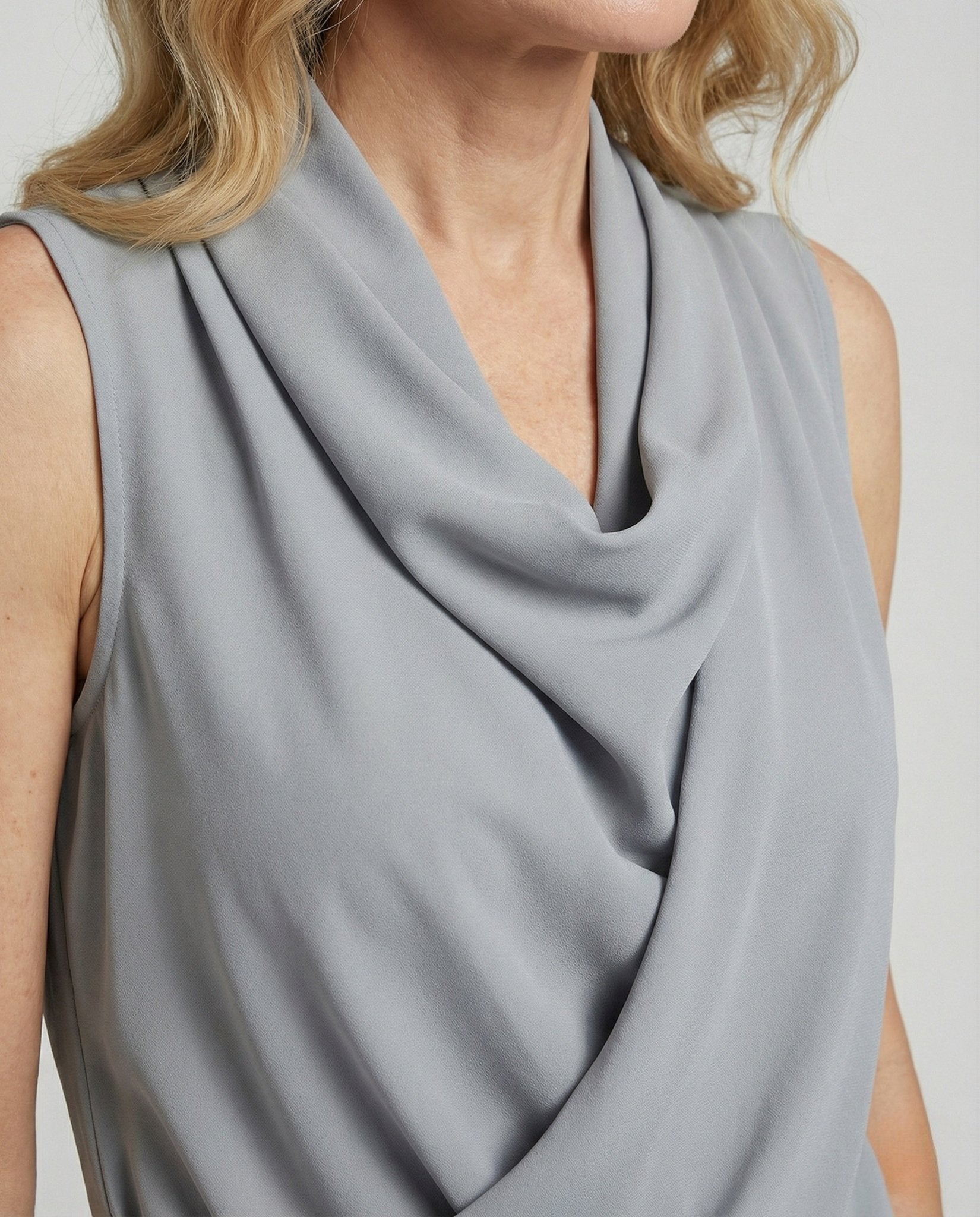 Women's Sleeveless Georgette Top with Shawl Collar - Chichicherry
