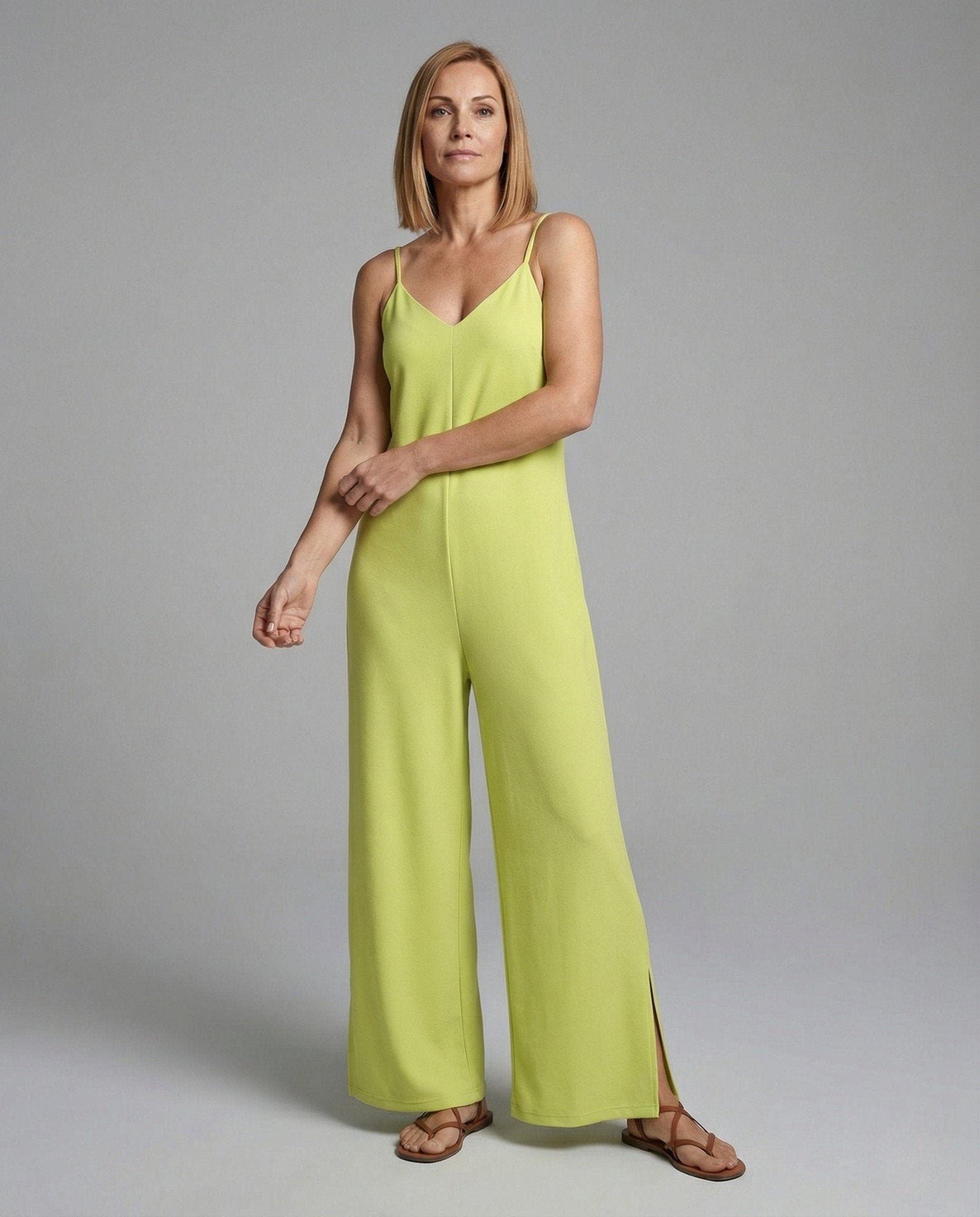Women's Sleeveless Jumpsuit with V-Neck and Wide Leg - Chichicherry