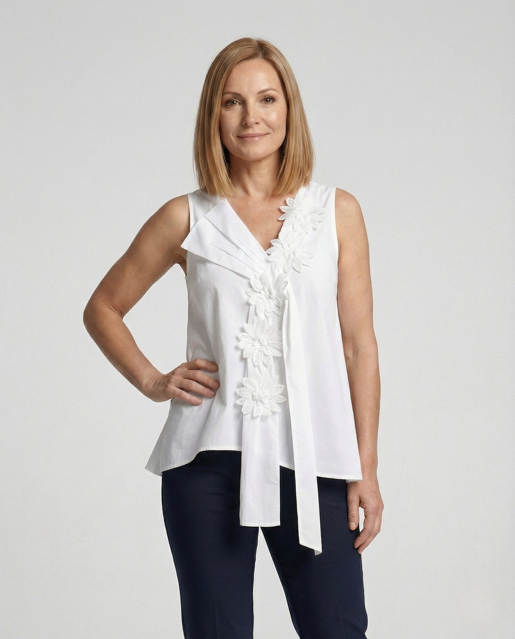 Women's Sleeveless Lace Top with V-Neck - Chichicherry