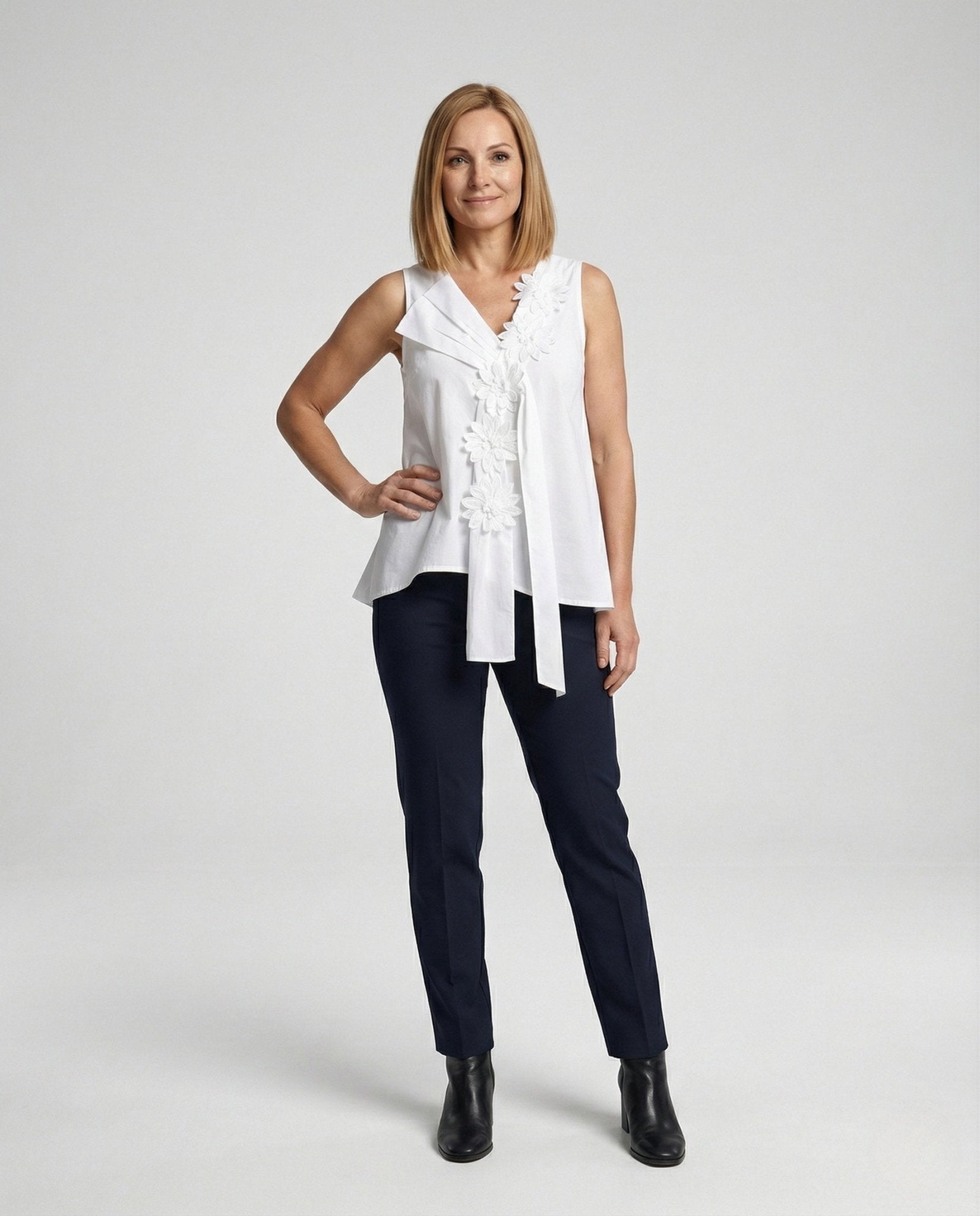 Women's Sleeveless Lace Top with V-Neck - Chichicherry