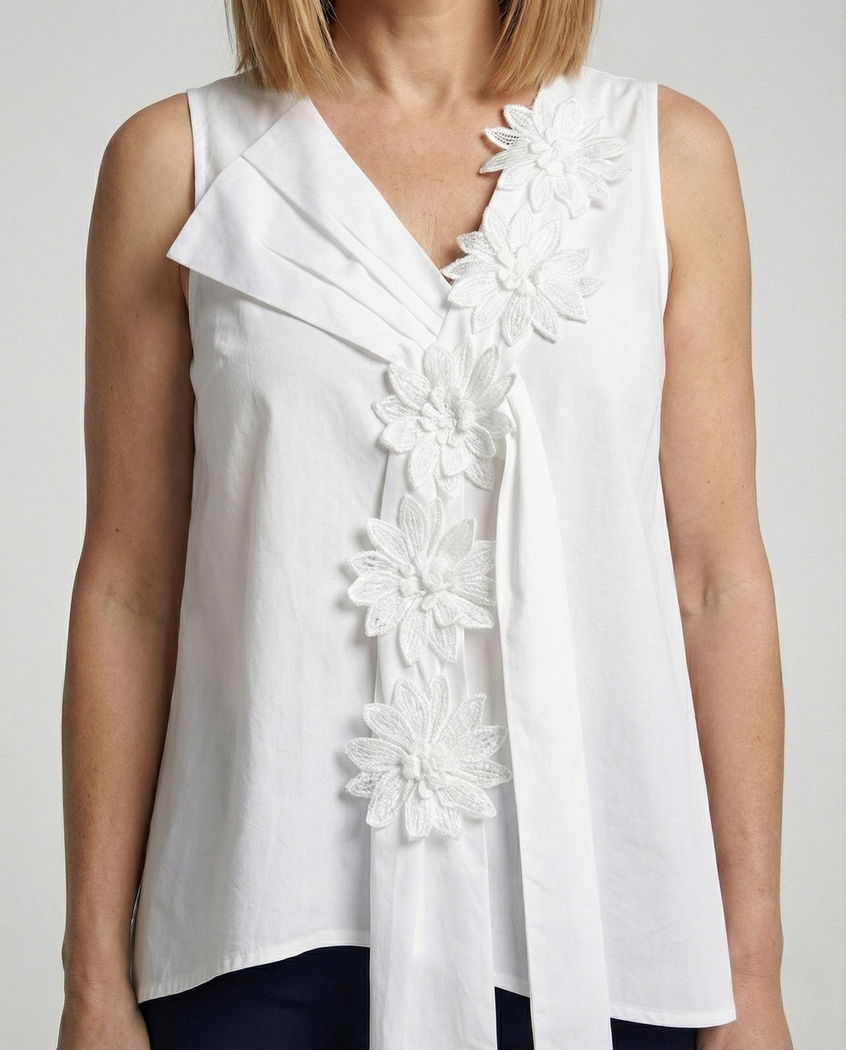Women's Sleeveless Lace Top with V-Neck - Chichicherry