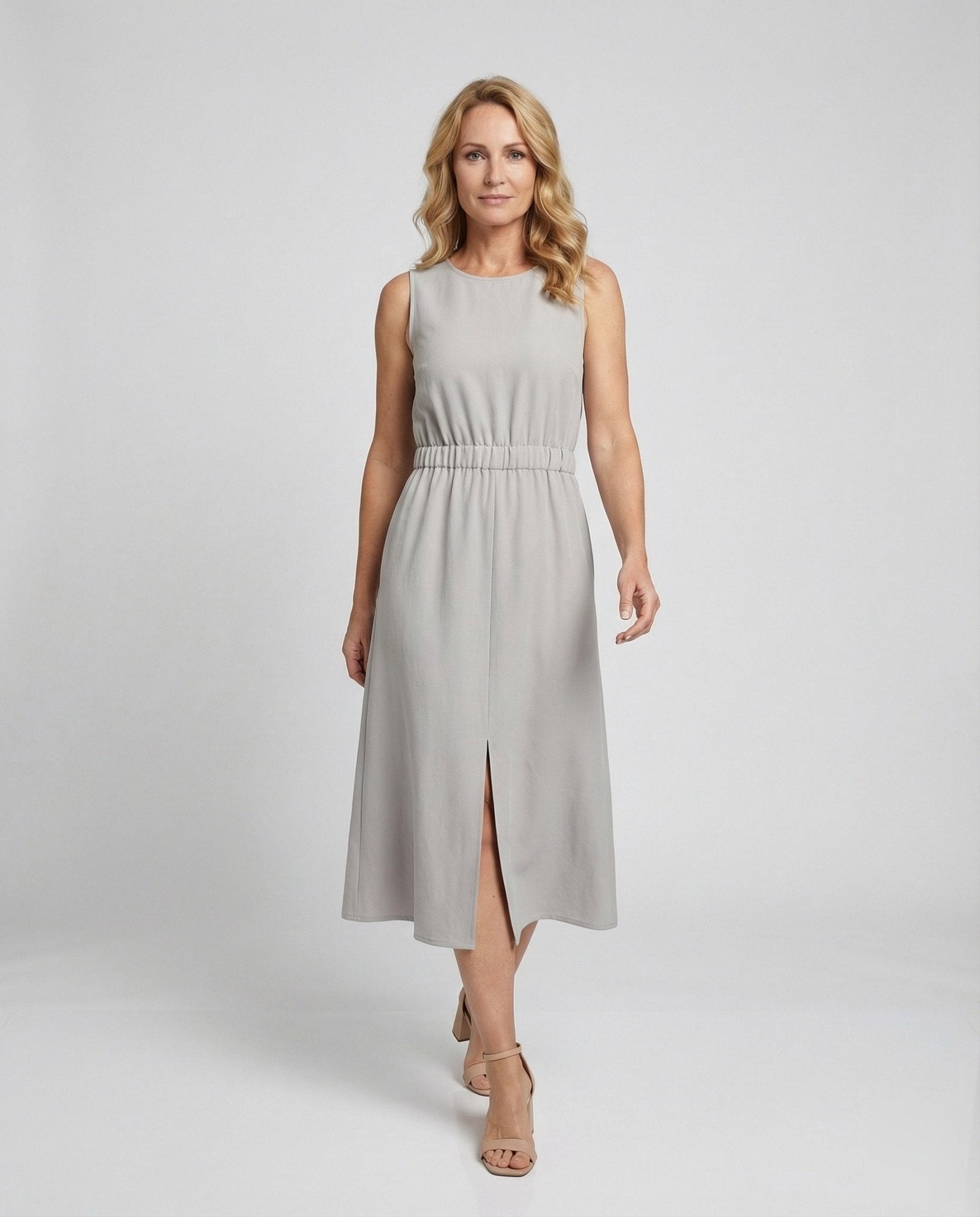 Women's Sleeveless Linen Midi Dress with Pockets - Chichicherry